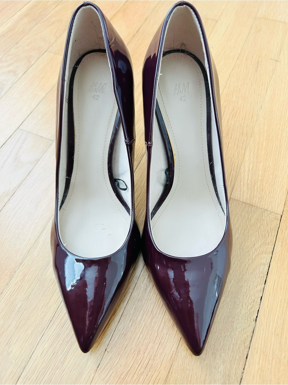 H&M Women's Deep Burgundy Patent Pointed-Toe Pumps